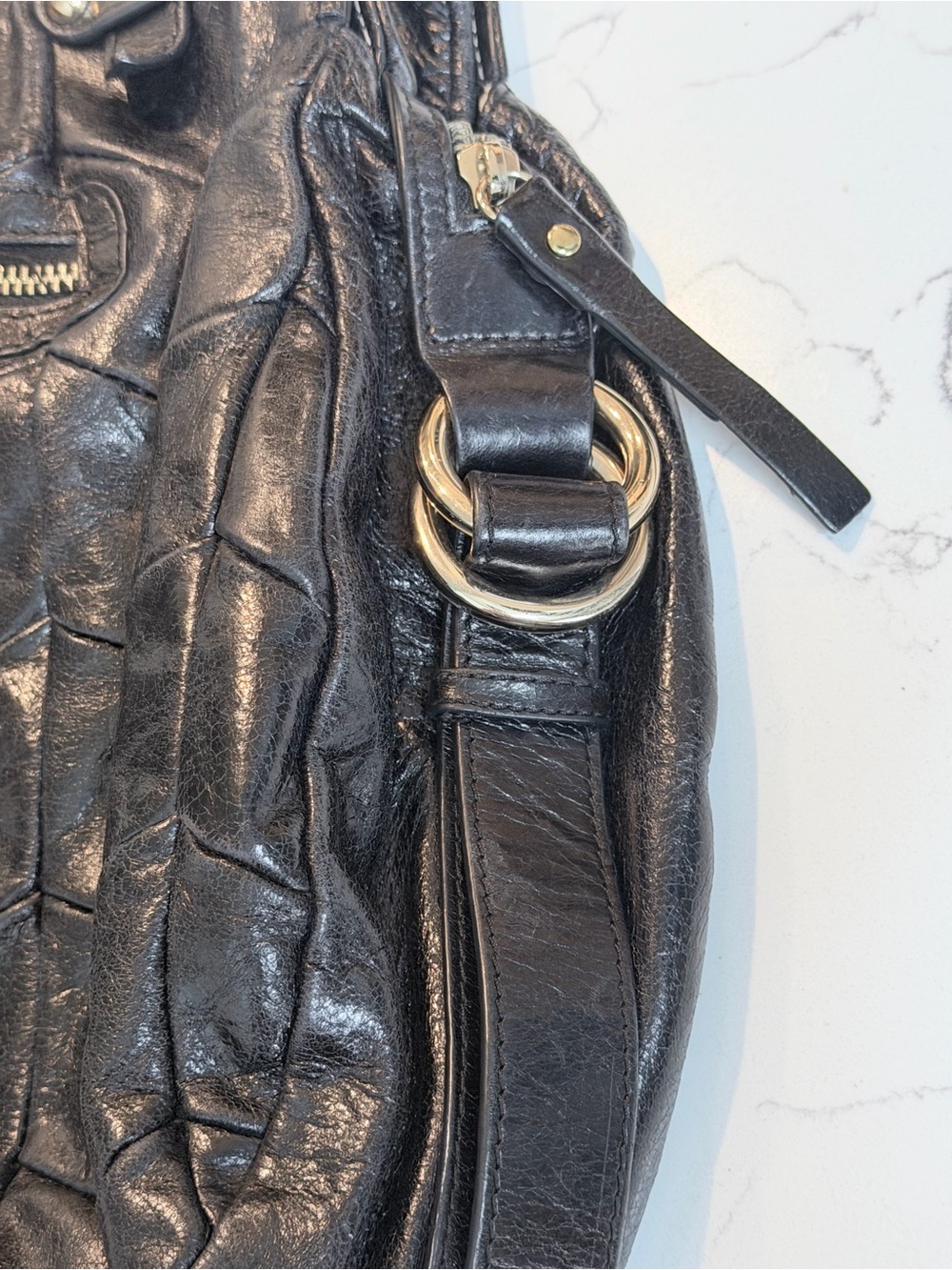 Vintage Charles David Quilted Patchwork Leather Satchel in Black - Picture 6 of 11